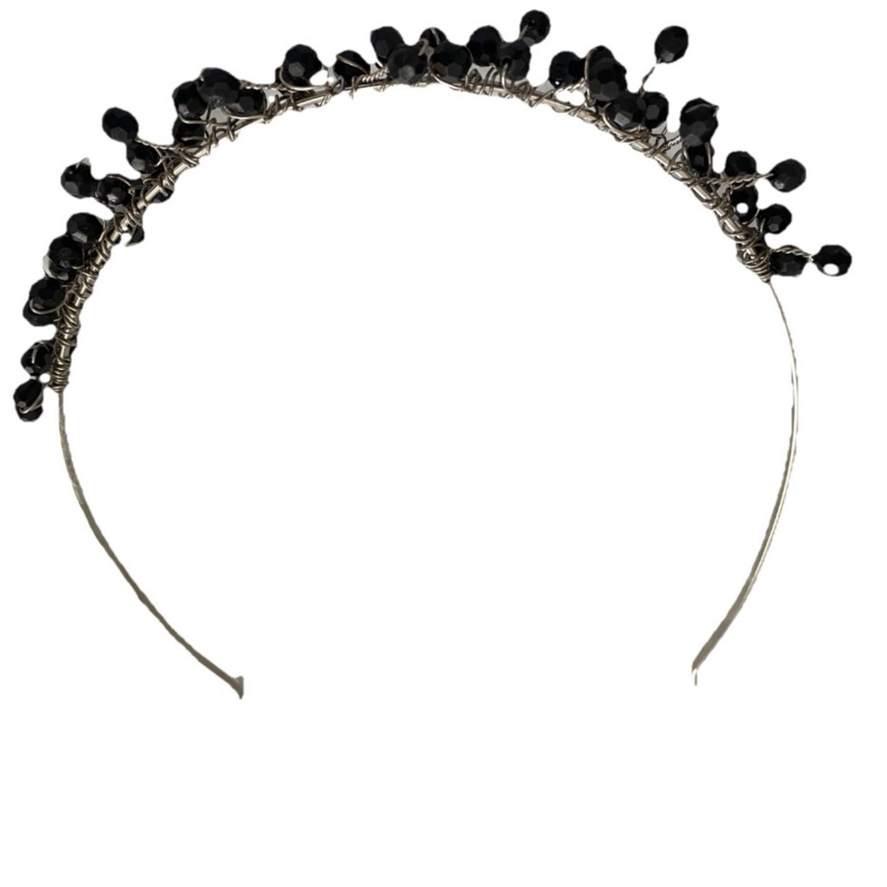 VINTAGE Y2K TIARA Style Black BEADED HEADBAND O/S
